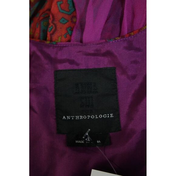 Anthropologie Womens Silk Abstract Print Buttoned Tied Wrap Dress Purple Size 4 - Picture 5 of 5